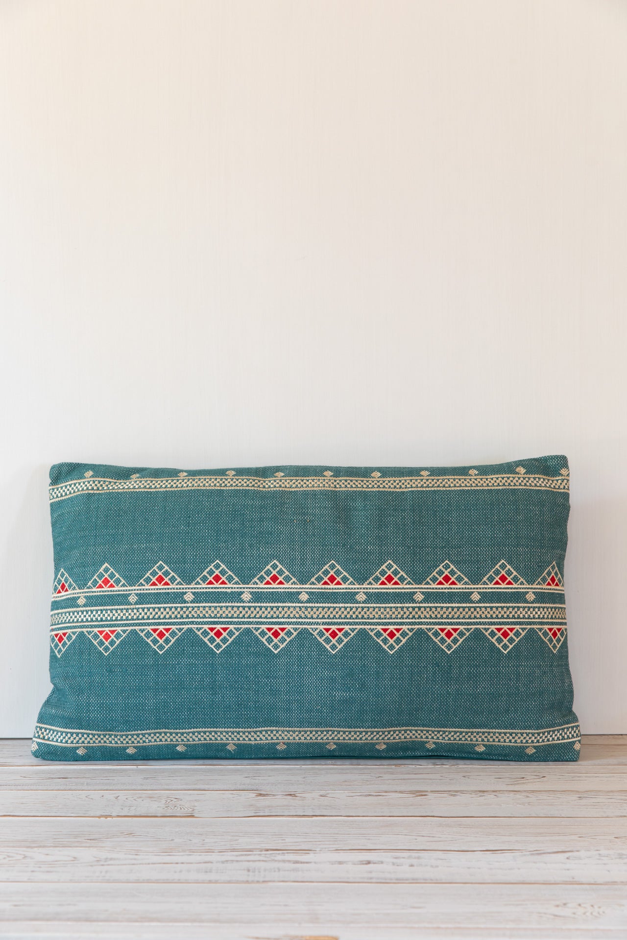 Turquoise Embroidered Pillow 35X60